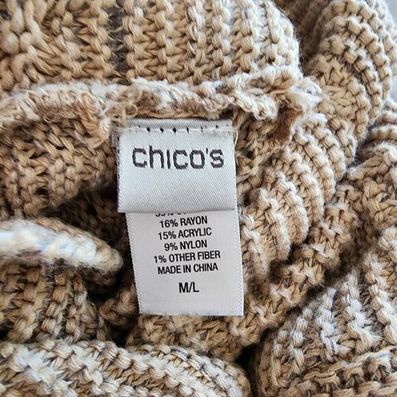 Chico's multi color block sleeve open front cardigan tan black womens size M / L - Picture 5 of 7